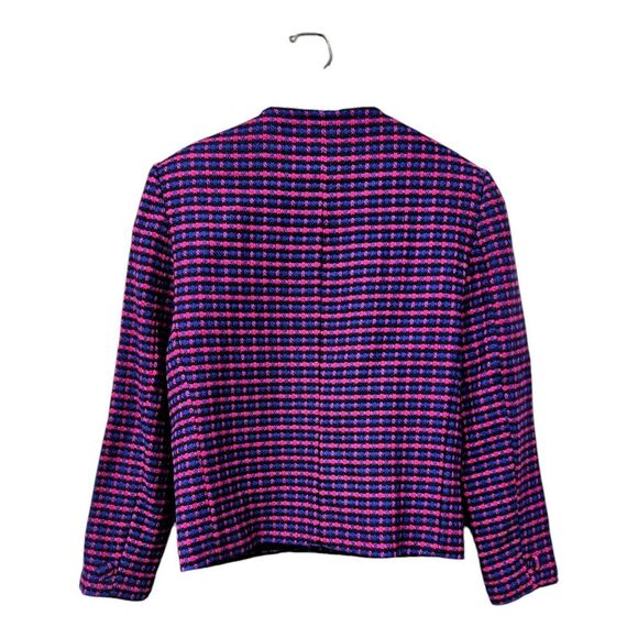 Talbots Petites Worsted Wool Pink Purple Open Front Tweed Blazer Size 6P VTG - Picture 2 of 9
